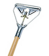 View: H416 Stirrup Style Wet Mop Handle, Large Yellow Steel Head, Wood Handle
